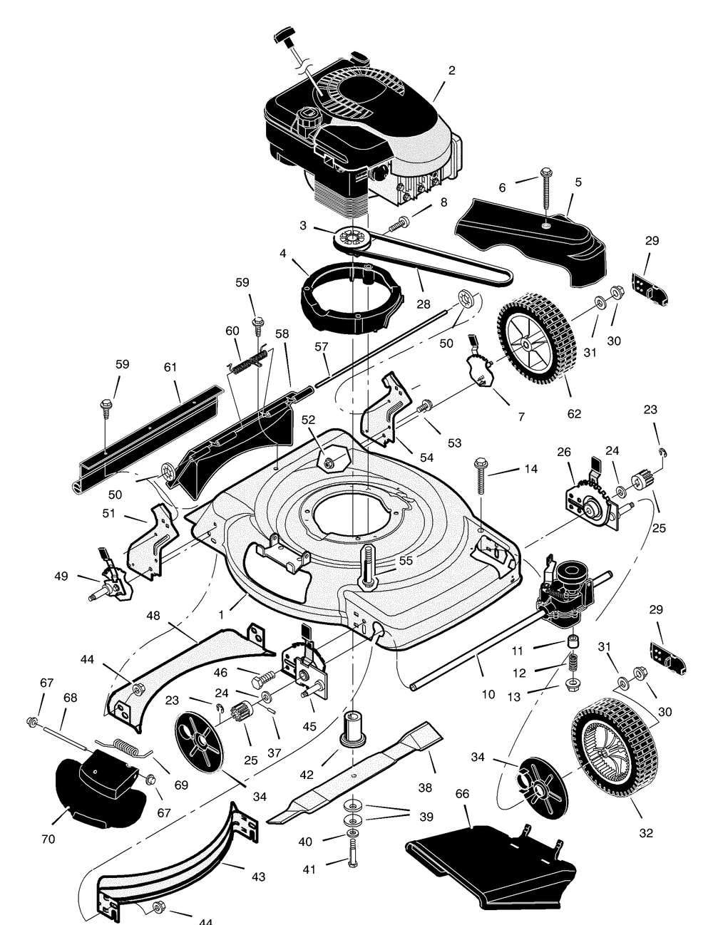 Mower Housing Assembly Diagram and Parts List for 228651X99A 2004 Briggs and Stratton Lawn Mower